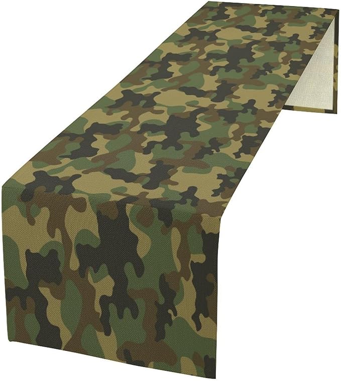 Camo Table Runner, Military Camouflage Coast Guard Force Soldier Hunting Themed Table Runner for Holiday Birthday Party Home Kitchen 13x90in