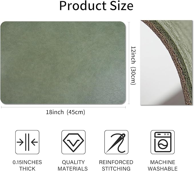 Cowhide Pattern Faux Leather Placemats Set of 6,Heat Resistant Non-Slip Waterproof Wipeable Washable Kitchen Dining PU Table Place Mats,Double-Sides Available,Green Brown