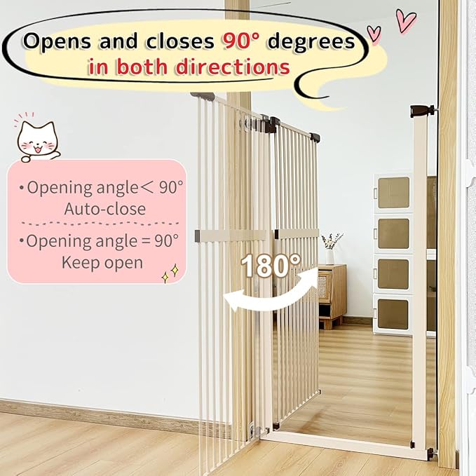 Lumizone Extra Tall Cat Gate 61.02" High Pressure Mounted Extra Wide 38.39"-42.51" (17Sizes) 1.37" Gap No Drilling Auto-Close Tall Pet Gate for Dogs (Cream, 38.39"-42.51" W)