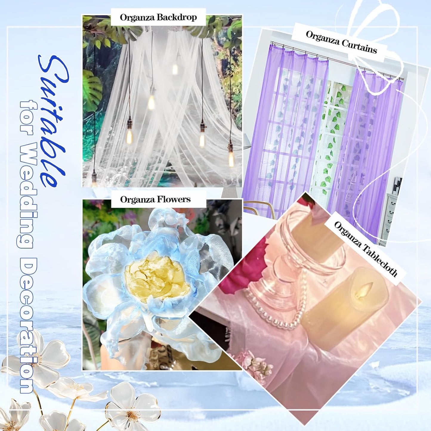 VACVELT Sheer Organza Fabric by The Yard, 60 Inch Wide Royal Blue Organza Fabric Bolt Bridal Sheer Tulle Fabric, Silk Organza Fabric Roll for Wedding Party Decorations Backdrop Curtain (1 Yard)