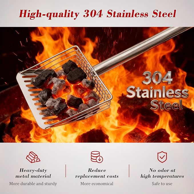 Ash Sifter Shovel for Fireplace Fire Pit Wood Stove, 43Inch Long Handle Metal Coal Sifter Adjustable Charcoal Ash Shovel Heat Resistant Fireplace Tools for Easy Sifting, 3-Section Detachable Handle