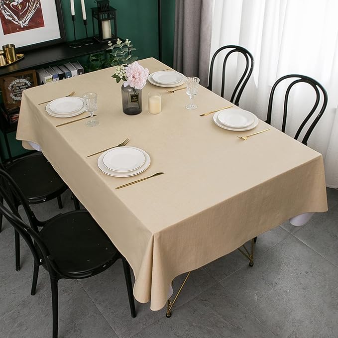 LIBERECOO Vinyl Tablecloth with Flannel Backing, Champagne, Waterproof, Stain-Resistant, Easy-Clean Table Cover for Dining, Kitchen, and Outdoor Use, 60" x 120" Rectangle
