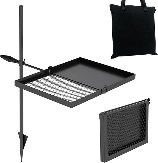 Folding Campfire Grill grate, Compact Height-Adjustable Fire Pit Grilling Grate, Heavy Duty Swivel Over Fire Cooking Grate with Handbag for Outdoor Camping Hiking Backpacking and Family Gatherings