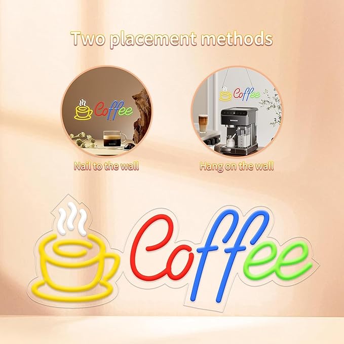 Coffee Neon Signs for Wall Decor, Neon Lights for Coffee Shop Led Business Signs Suitable for Kitchen Bar Pub Restaurant Christmas Gift, 16.8 * 6.8In