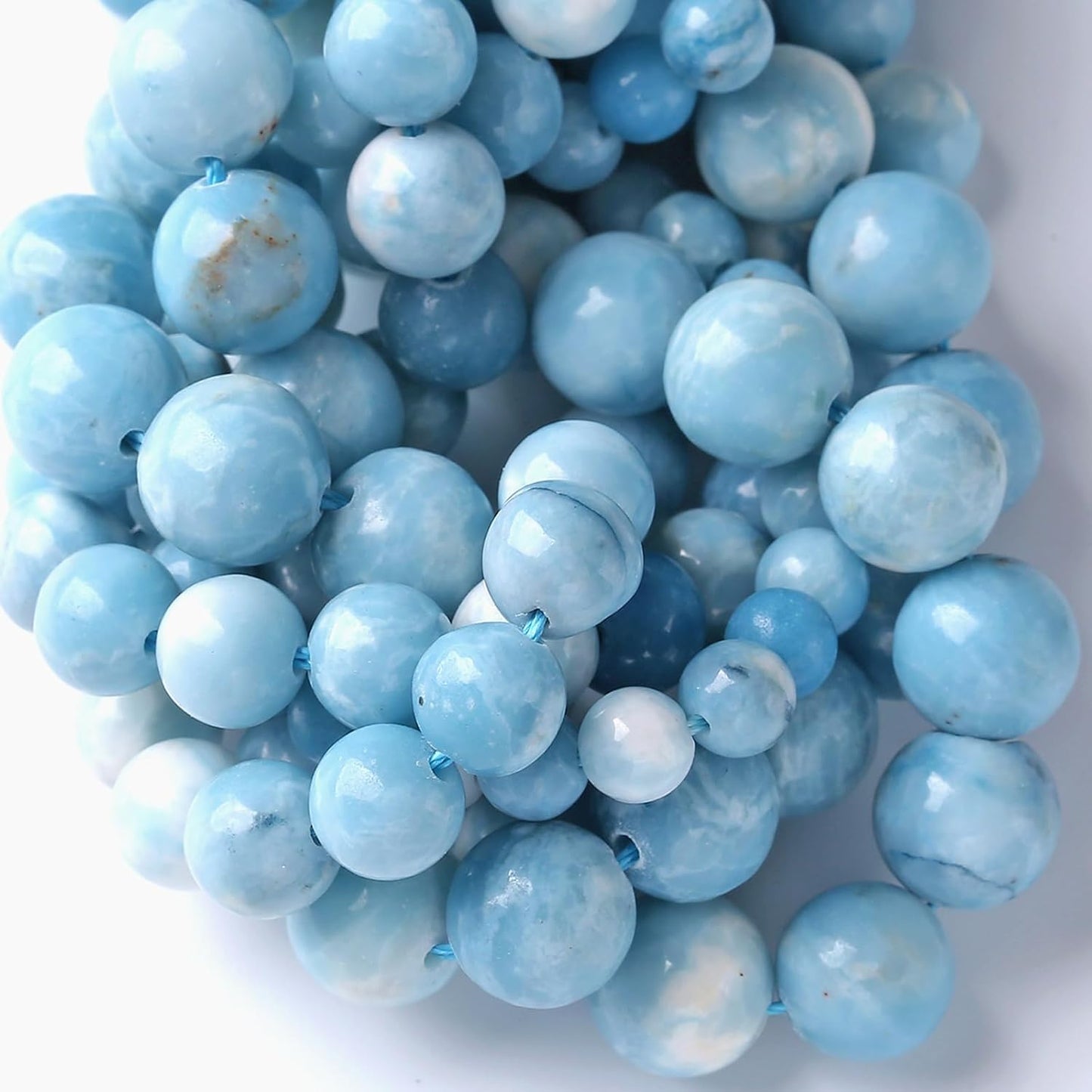 6MM Natural Larimar Blue Gemstone Beads Stone Round Loose Beads for Jewelry Making DIY Bracelet 120pcs 2 Strands 32"