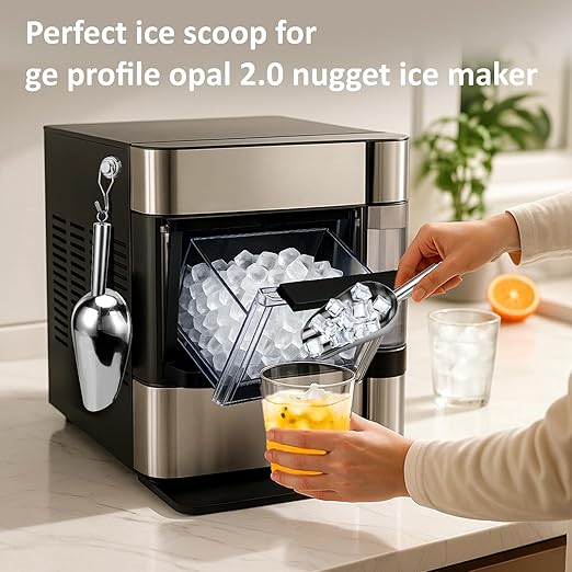 Juome 6oz Stainless Steel Ice Scoop for Freezer with Magnetic Holder, Metal Ice Scoop for Ice Machine, Small Ice Cube Scooper for Freezer Bin for Ge Profile Opal 2.0 Nugget Ice Maker