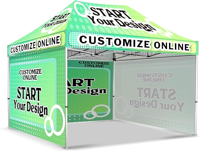 10x15FT Custom Pop Up Canopy Tent with Logo Personalized Trade Show & Event Heavy Duty Aluminum Folding Tent for Outdoor Markets, Business Branding Advertising (Top Canopy + 3 Full Walls)