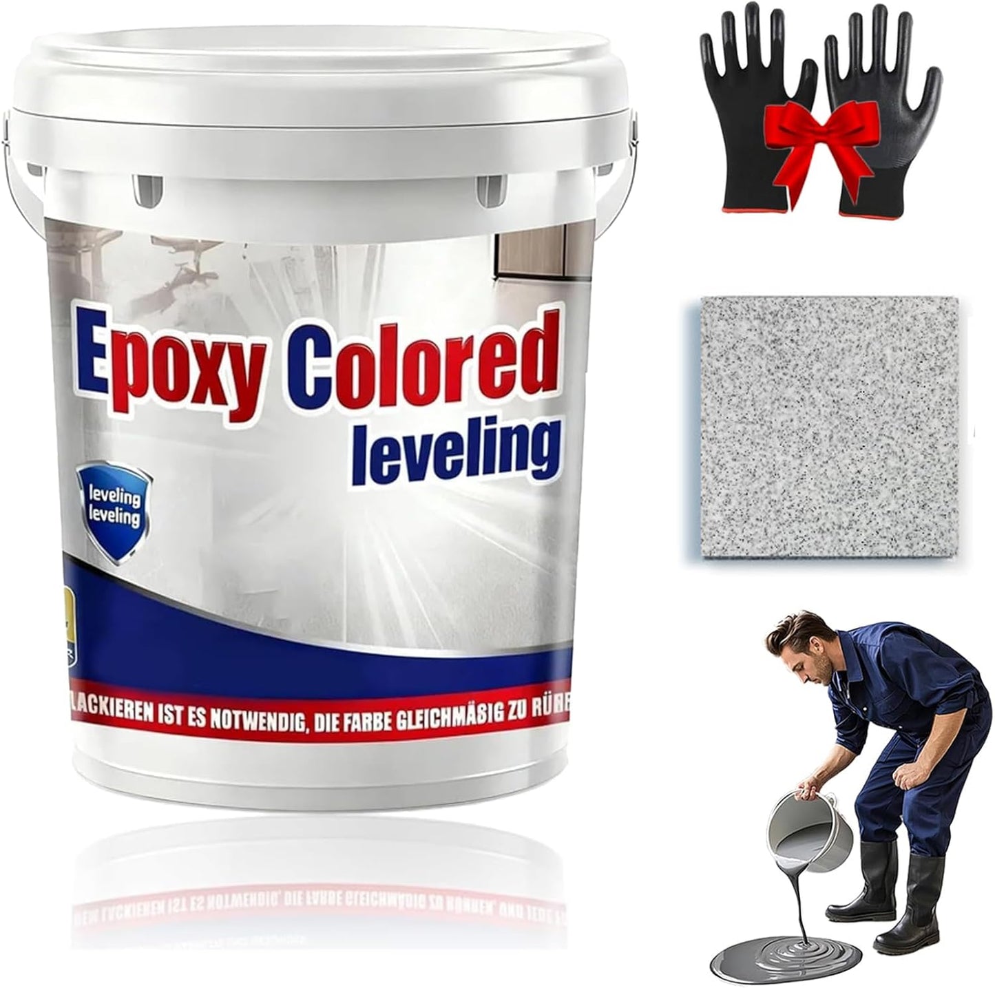 Epoxy Floor Paint, Epoxy Colored Sand Floor Paint, High-Gloss Marble Effect Self-Leveling Coating, Waterproof, Non-Slip, Ultra-Durable for Garage, Basement, Wood Floors (White Heather Gray,6.6 lb)
