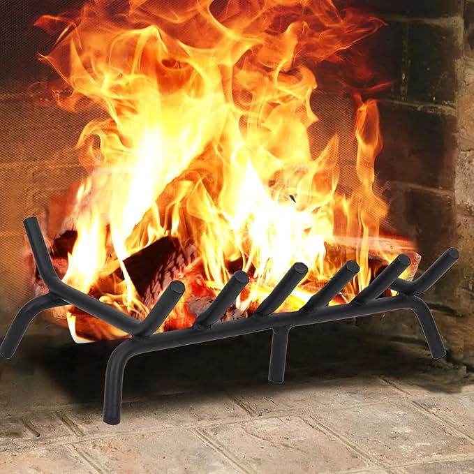 STBoo Fireplace Grate 20inch - Wood Stove Fire Grates Heavy Duty | Fireplace Log Holder | Firewood Log Burning Wrought Cast Iron Rack | Fire Pit Tray for Indoor Chimney Hearth & Outdoor Kindling Tool