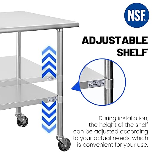 Hally Stainless Steel Table for Prep & Work 24 x 36 Inches with Caster Wheels, NSF Commercial Heavy Duty Table with Undershelf and Galvanized Legs for Restaurant, Home and Hotel