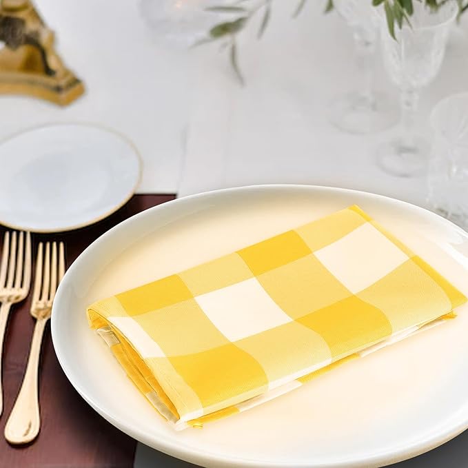 Buffalo Plaid Table Napkins Set of 100 Checkered Cloth Napkins 17x17 inch Washable Dinner Gingham Pattern Napkins Soft Napkins for Wedding Party Dining Banquet(Yellow and White)
