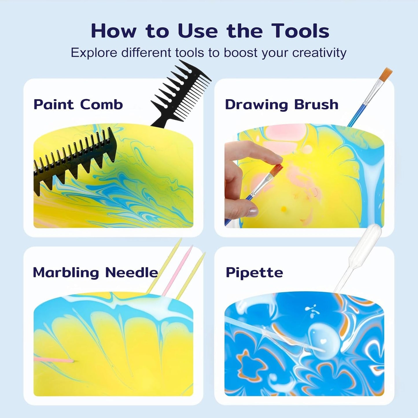 TMOL Marbling Paint Art Kit for Kids, Arts and Crafts Set for Girls & Boys Ages 8-12, Craft Kits with 16ml-12pcs & 25 Papers, Art Supplies, Birthday Gifts & Creative Toys for Kids Age 8 9 10 Year