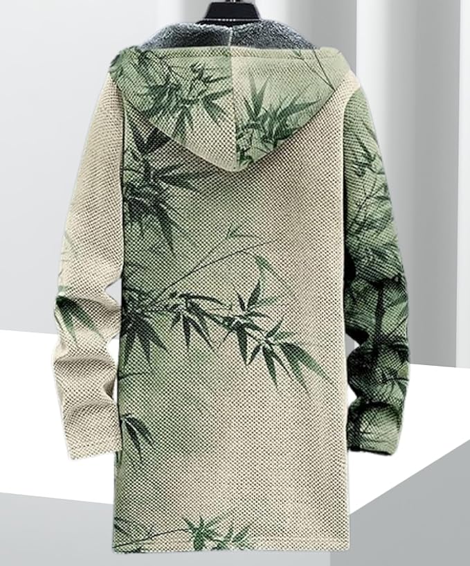 Men's Hooded Sweater Coat Knit Fleece Lined Long Cardigan Jacket with Zip Front Pocket Vintage Casual Zip Up