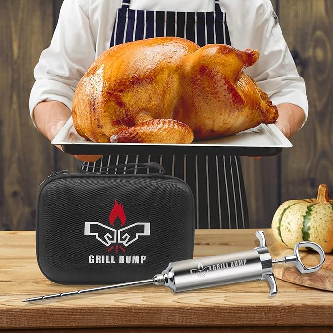Meat Injector Syringe Kit with 3 Professional Marinade Injector Needles and Travel Case for BBQ Grill Smoker, Turkey and Brisket; 2-oz Large Capacity, Both Paper User Manual and E-Book
