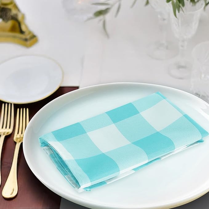 Buffalo Plaid Table Napkins Set of 12 Checkered Cloth Napkins 17x17 inch Washable Dinner Gingham Pattern Napkins Soft Napkins for Wedding Party Dining Banquet(Aqua and White)