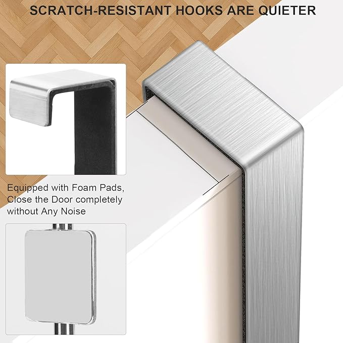 Over The Door Towel Rack, 304 Stainless Steel Towel Racks for Bathroom with 3-Tier Adjustable Pole, 2 Punch-Free Screw Stickers, 22.83 * 17.71-29.52 * 6.14 Inch, Silver