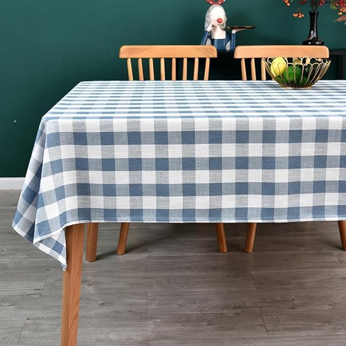 Gingham Table Cloth for Rectangle Tables Sky Blue Checkered Plaid Tablecloth Heavy Duty Cotton Blend Washable & Wrinkle Table Cover for Outdoor Kitchen Dining Picnic Camping (60x84 Inch)