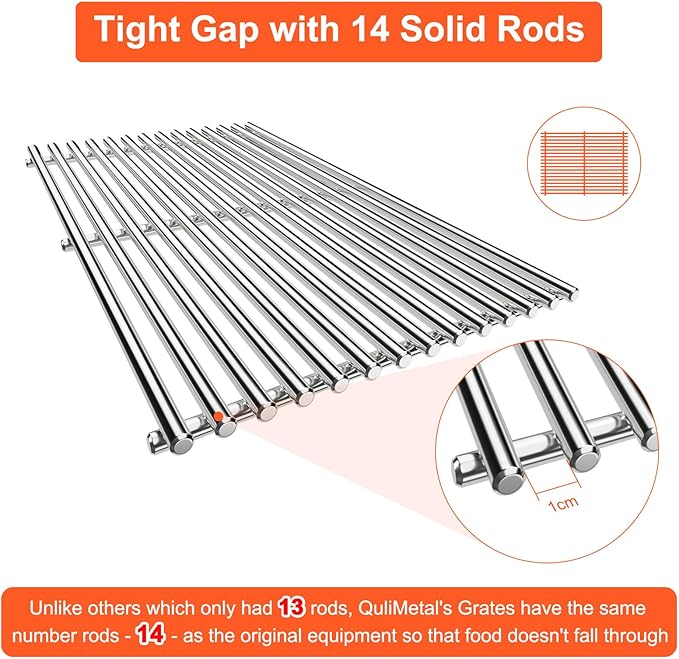 QuliMetal SUS304 9MM Grill Grates for Weber Genesis II E-410/E-415/E-435, Grill Parts for Genesis II/LX E-440 Series Gas Grills, 304 Stainless Steel Grill Grates Parts for Weber GS4 66089 66097