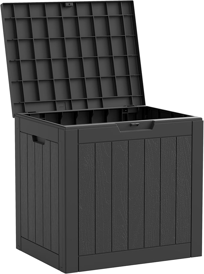 KAMABOKO Deck Box, 35 Gallon Resin Indoor and Outdoor Storage Boxes Waterproof for Garden Tools, Patio Accessories Storage Bench, Patio Furniture and Cushions with Lockable Lid, Black