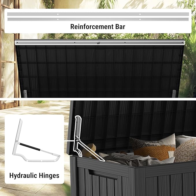 Mars Villa 180 Gallon Outdoor Storage Box, Large Waterproof Resin Deck Box for Patio Furniture Cushions, Pool Supplies, Gardening Tools, Lockable Storage Container, Weatherproof, UV Resistant, Black
