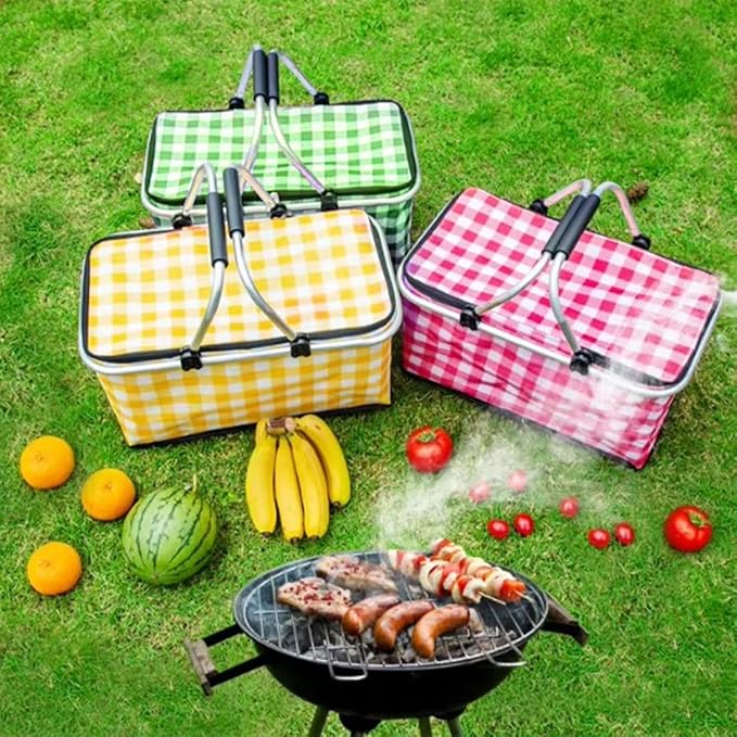 Insulated Picnic Basket Cooler Bag with Leak-Proof Liner, 26L Large Capacity for 12 Adults, Picnic Basket with Sturdy Handles for Outdoor Activities, Travel, Beach, Camping (Green)