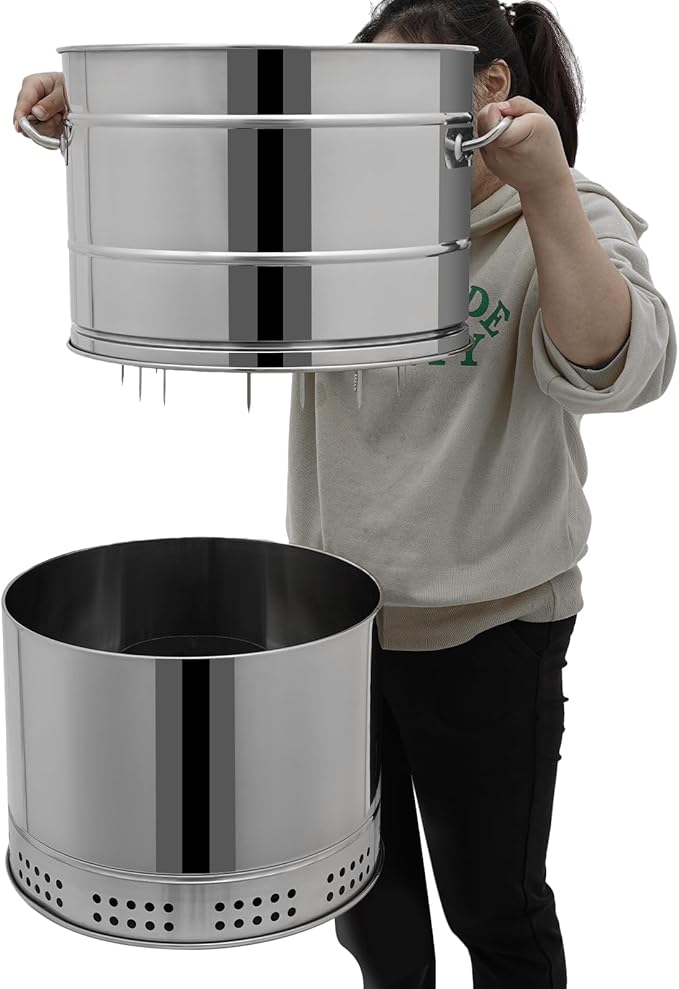 Portable Charcoal Grills, Stainless Steel BBQ Grill Barrel, 360° Smokeless Barbecue Grill Barrel with 50 Skewers, Oil-Carbon Separation, Vertical Hanging & Net Barbecue, Ash Catching Tray