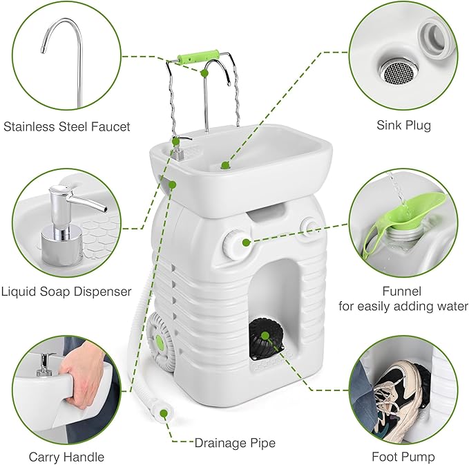 Yescom 45L Portable Sink Hand Wash Station with Foot Pump & Wheel 12Gallon Camping Sink with Soap Dispenser for Washing Hands, Fruits Ideal for RV Travel Outdoor Picnic Barbecue Party Food Booth