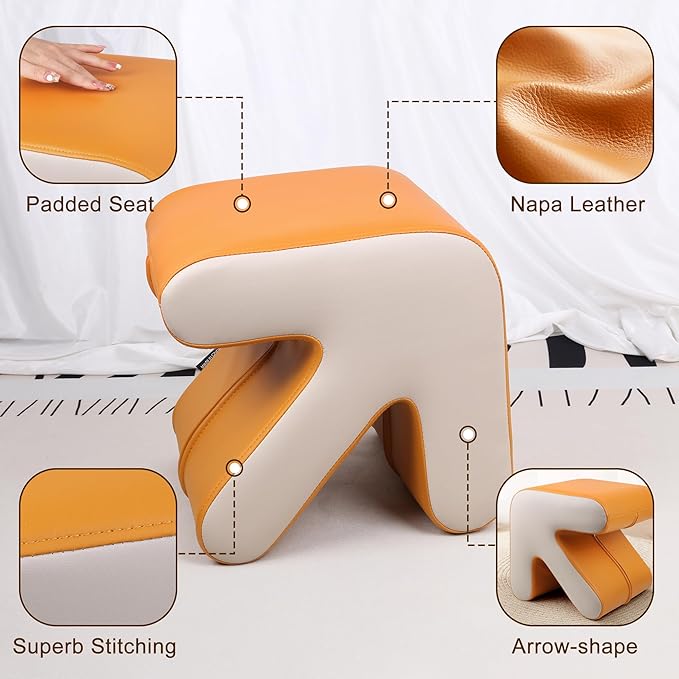 H&B Luxuries Ottoman, Foot Stool with Creative Shape, Napa Leather Ottomans, Removable Outer Foot Rest, No Assembly Required, Ottoman for Living Room, Bedroom, Entrance, Yellow White