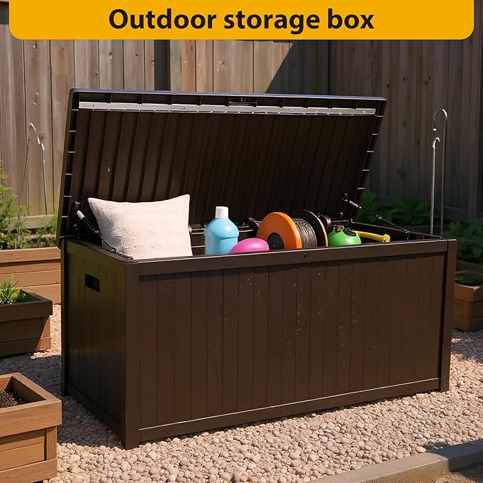 ETOYA Extra Wide Deck Box with Seat, Large Lockable Outdoor Storage Bench, Waterproof Resin Patio Container for Furniture Cushions, Garden Tools Organization