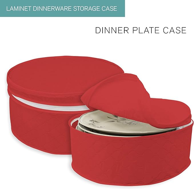 LAMINET 4 Piece Quilted Plate Storage Set - Holds Up to 48 Plates with Padded Inserts - RED