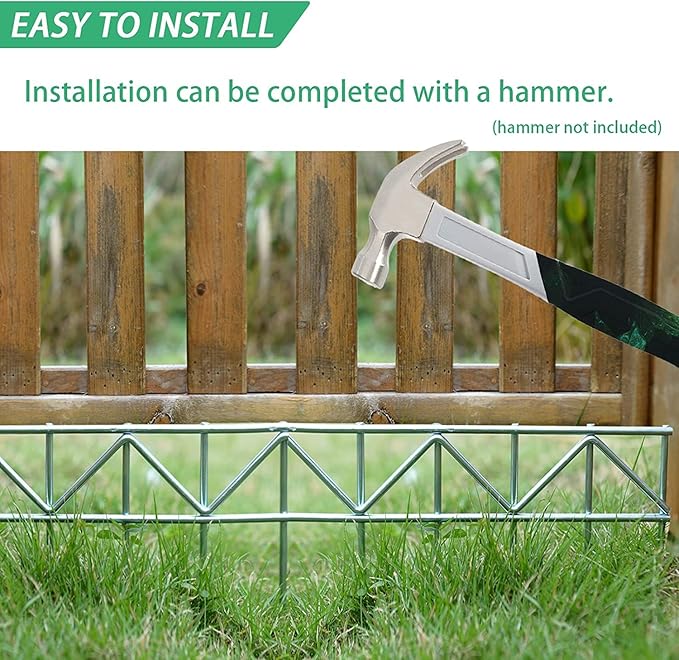 5 Pack 32" L x 10" H Animal Barrier Fence, No Dig Fence Patented Product, 5.5mm Galvanized Stakes with 2.1" Spacing, Anti Digging for Dogs Outdoor Yard Patio, Total 13.3Ft(L) X 10in(H) Silver