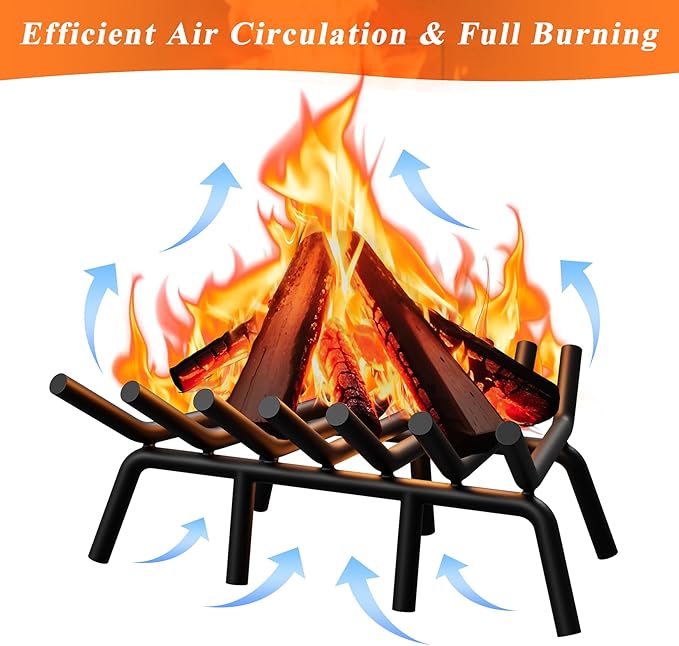 Fireplace Grate 21 Inch with 7 Support Legs, Round Solid Steel Heavy Duty Fireplace Log Holder, Fireplace Log Grate for Indoor Fireplace & Outdoor Firepit
