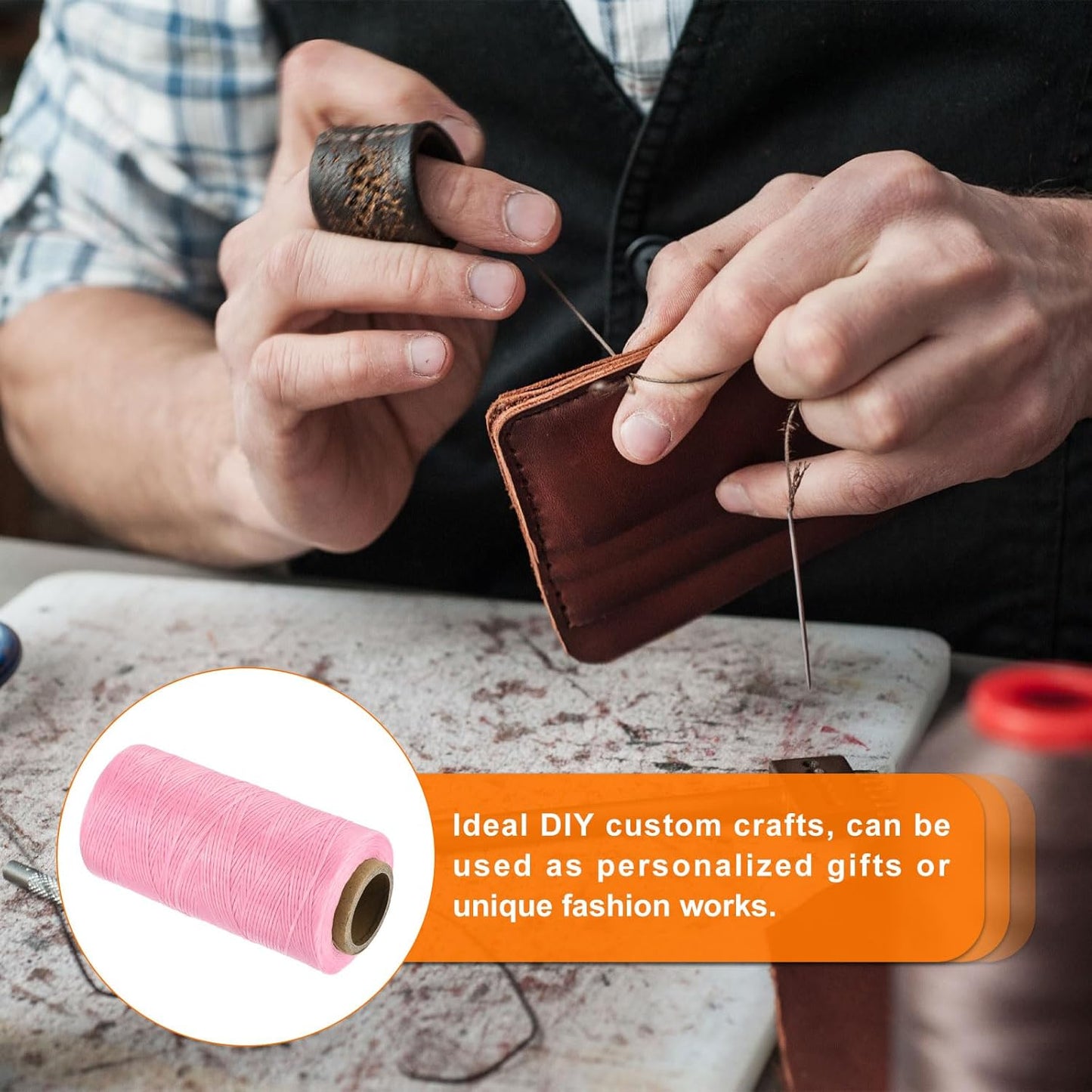 MECCANIXITY Waxed Thread,284 Yard 0.8mm 150D Flat Wax Thread Polyester Waxed String for Leather Sewing Hand Weaving Book Binding Home Decoration,Pink