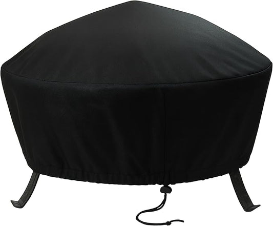 Sunnydaze Round Outdoor Fire Pit Cover - Heavy-Duty 300D Polyester and PVC with Drawstring Closure - Black - 48-Inch