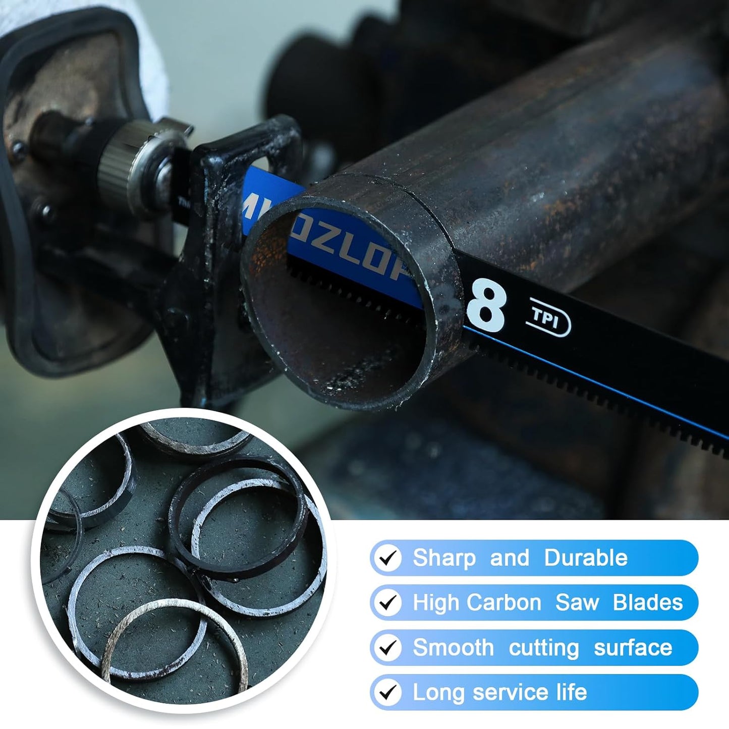 1 Pack 12 inch Reciprocating Saw Blades Set，8 TPI High Carbon Saw Blades for Metal ，Saw Blades with Organizer Case (1, 8T/12inch)