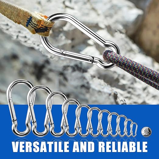 Large Carabiner Clip Hooks, 6pcs 4.7 inch Carabiners Heavy Duty, 304 Stainless Steel Spring Snap Hook Fits Camping Hanging Hiking Weight Lifting, Metal Clips for Rope or Chain