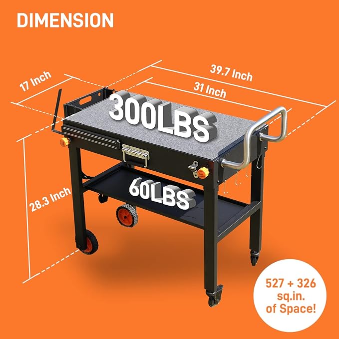 Portable Outdoor Grill Table, Folding Grill Cart Solid and Sturdy, Blackstone Griddle Stand Large Space, Blackstone Table with Paper Towel Holder, Grill Stand for Blackstones Griddle, Ninja Grills etc
