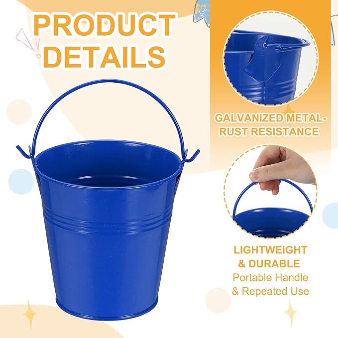 Small Metal Buckets, Mini Buckets with Handle Galvanized Colored Tin Pail Containers Basket Party Supplies - Fit for (Halloween - Classroom Crafts) 4" & 10Pcs & Dark Blue