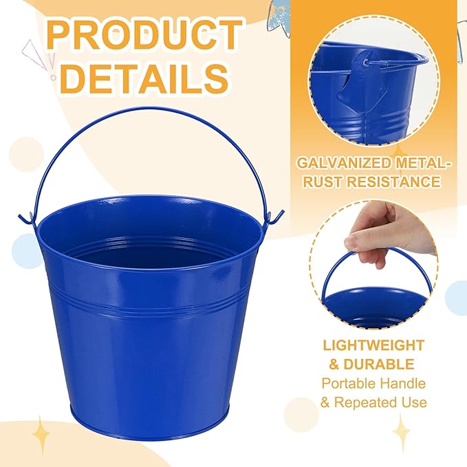Small Metal Buckets, Mini Buckets with Handle Galvanized Colored Tin Pail Containers Basket Party Supplies - Fit for (Halloween - Classroom Crafts) 5" & 10Pcs & Dark Blue