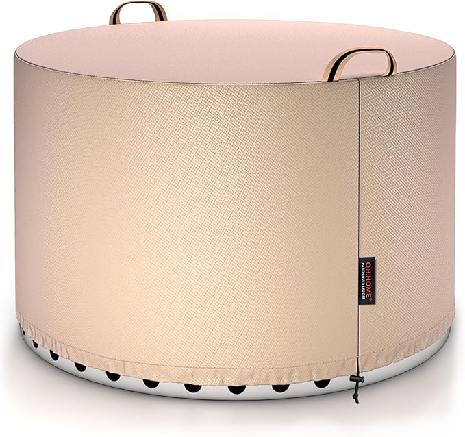 QH.HOME [2025 Upgraded 900D Fabric] Fire Pit Cover Round for Solo Stove Yukon 27"-29",Waterproof Smokeless Fire Pit Cover,Strong Tear Resistant,Fits for Gas/Table/Bowl Fire pits - 30" D X 18" H-Wheat