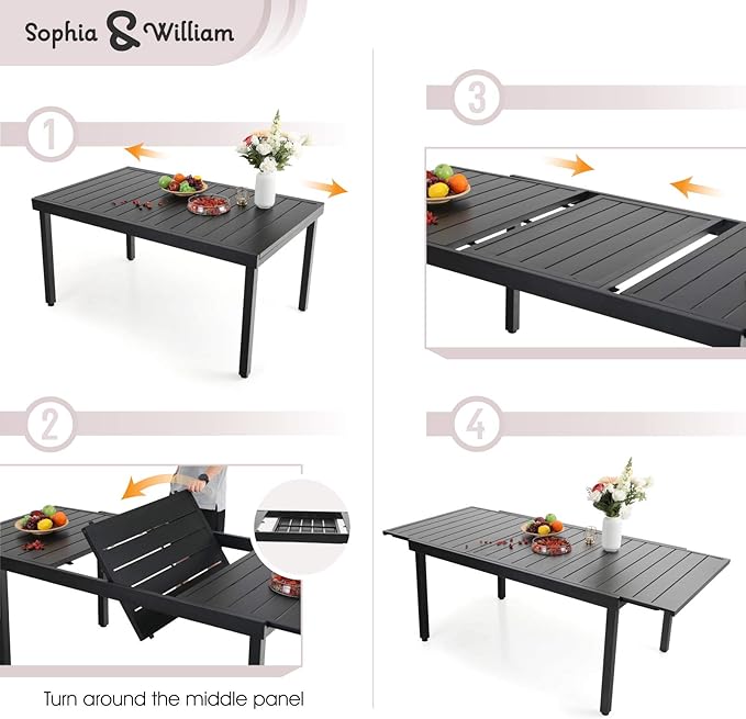 Sophia & William 9 Pieces Patio Dining Set for 8 People, Expandable Rectangular Outdoor Table and 8 Pcs Rattan Chairs, All Weather Metal Patio Table and Chairs Set
