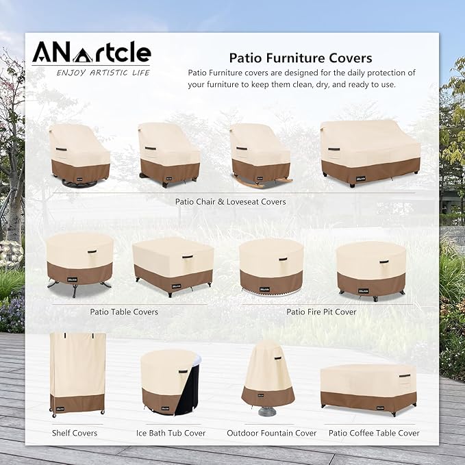 Outdoor Swivel Lounge Chair Cover 2 Pack,600D Waterproof Heavy Duty Outdoor Chair Covers(35 W x 37 D x 38.5 H inches),Patio Swivel Chair Covers for Outdoor Furniture,Beige&Brown.