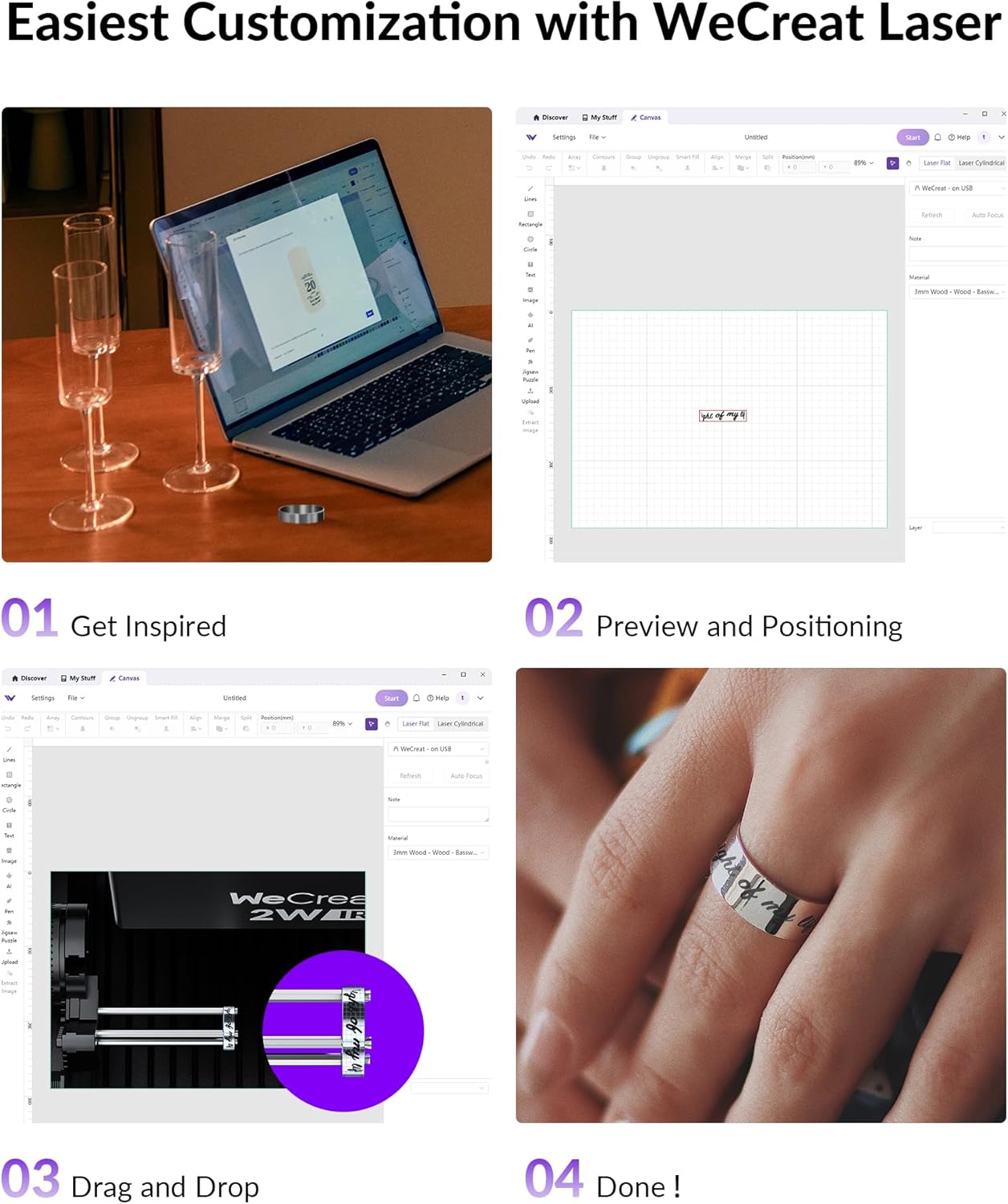 WECREAT Vista 2W Laser Engraver, 0.03 x 0.03mm Ultra Precision, with TopView Camera, Compact Diode Desktop Laser Engraving Machine for Metal Jewelry Leather Vinyl Silicone Paper Gift Making