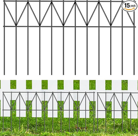 15 Pack 24" L x 15" H Animal Barrier Fence, Underground No Dig Fence Patented Product, 5.5mm Galvanized Stakes with 2 inch Spacing, Anti Digging for Dogs, Total 30Ft(L) X 15in(H) Black