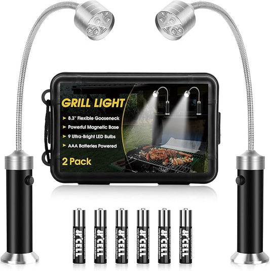 Jasee Barbecue Grill Light, BBQ Accessories for Outdoor with Magnetic Base, Mens Stocking Stuffers Grilling Gifts, 360 Degree Flexible Neck, Water Heat Resistant, Batteries Included - 2 Pack
