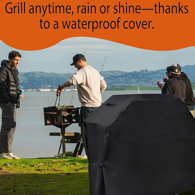 Grill Cover 58 inch BBQ Grill Cover Reinforced Corners & Windproof Clips Outdoor Grade 210D Fabric for Weber LX300, Dyna-Glo, Monument Grills Outdoor Furniture Covers