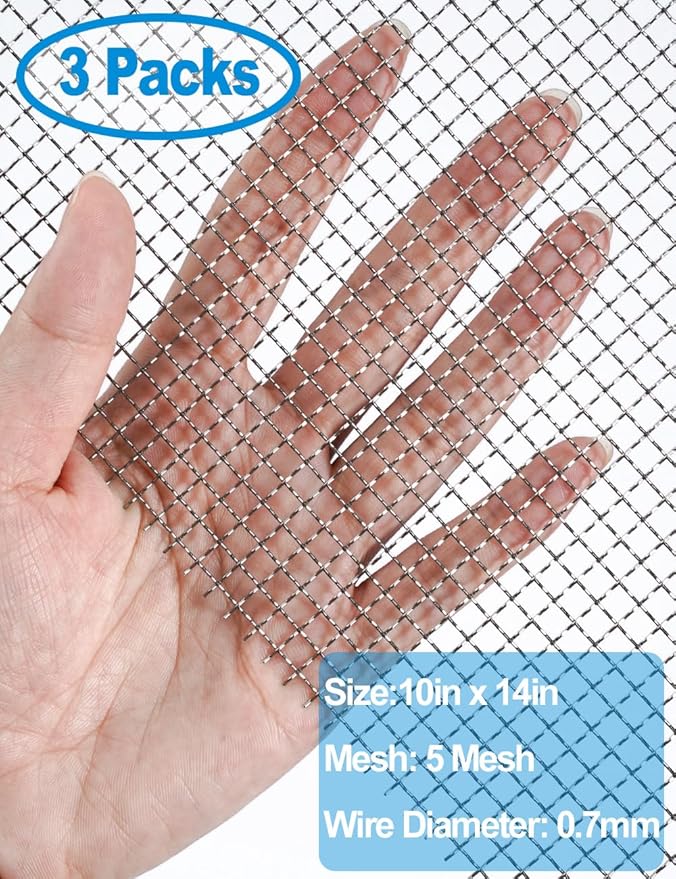 3Pack 5Mesh 10'' x 14'' Wire Mesh Screen, 304 Stainless Steel Anti-Rusted Mesh Screen, Sturdy Wire Diamaeter 0.7mm, Easy to Cut, Woven Sturdy Metal Mesh Sheets for Air Vent, DIY Project, Drainage