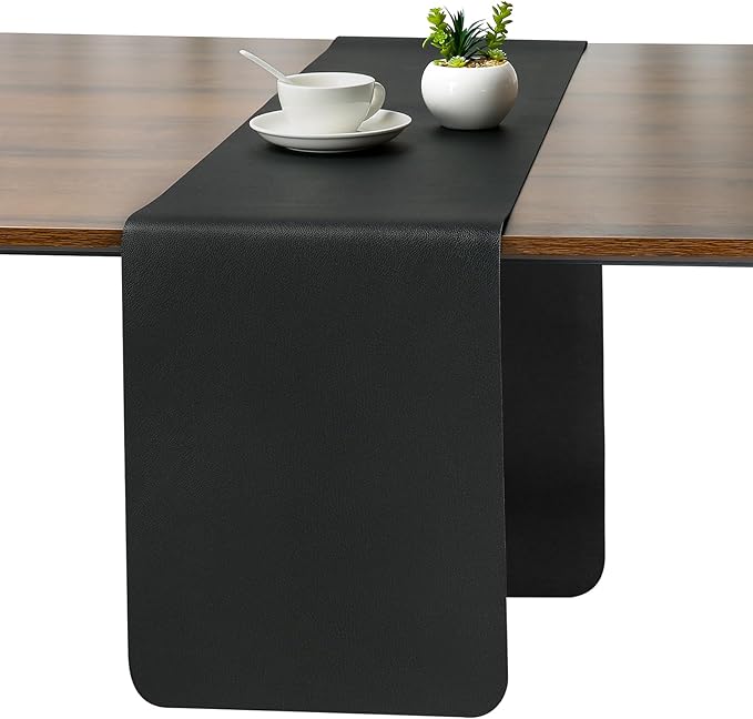 Myir JUN Table Runner Double Sided Vinyl Runner Table 55 Inch Long Runner for Table Washable Waterproof Non-Slip for Home Decorations Black,12 x 55 inch