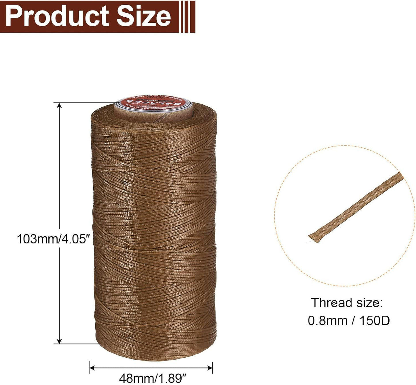 uxcell Flat Leather Sewing Waxed Thread, 270m / 295 Yards Polyester Wax String, 150D Wax Stitching Cord for Leather Crafts, Bookbinding, Bracelets Braided, Caramel