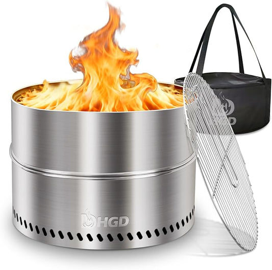 HGD 20 inch Smokeless Firepit Outdoor, Portable Smokeless Fire Pit for Camping with Travel Bag, Stainless Steel Wood Burning Stove for Backyard & Patio, Easy Setup & Compact Storage